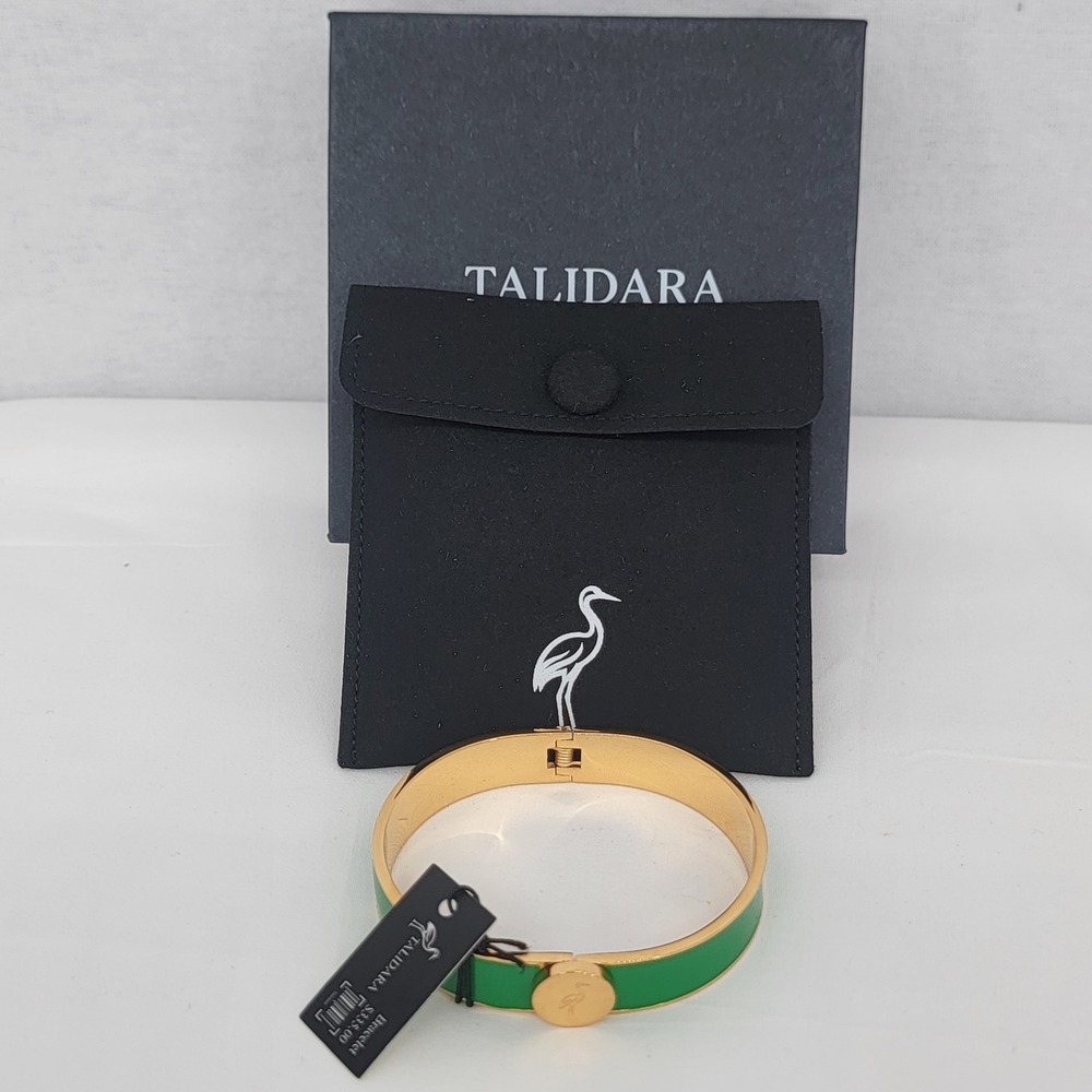Talidara Green Enamel Gold Hinged Cuff Bangle Bracelet NWT MSRP $335